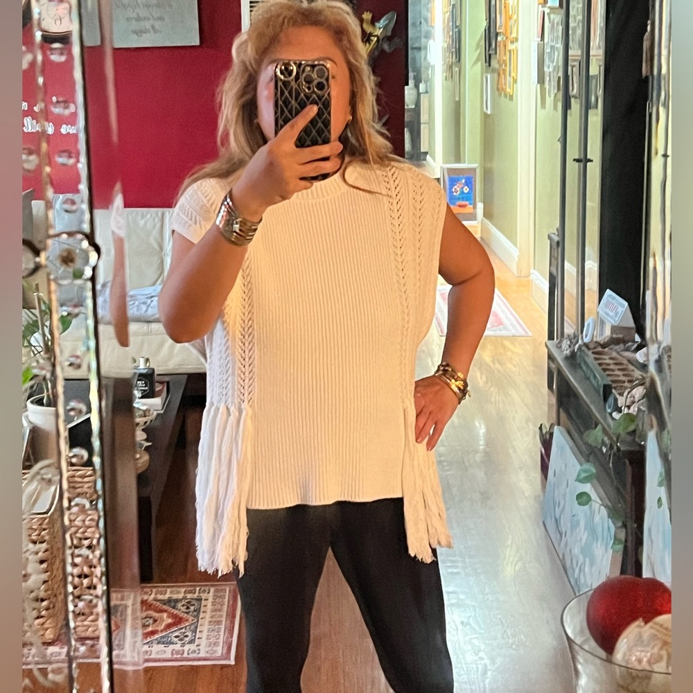 White Knit Tassel Top